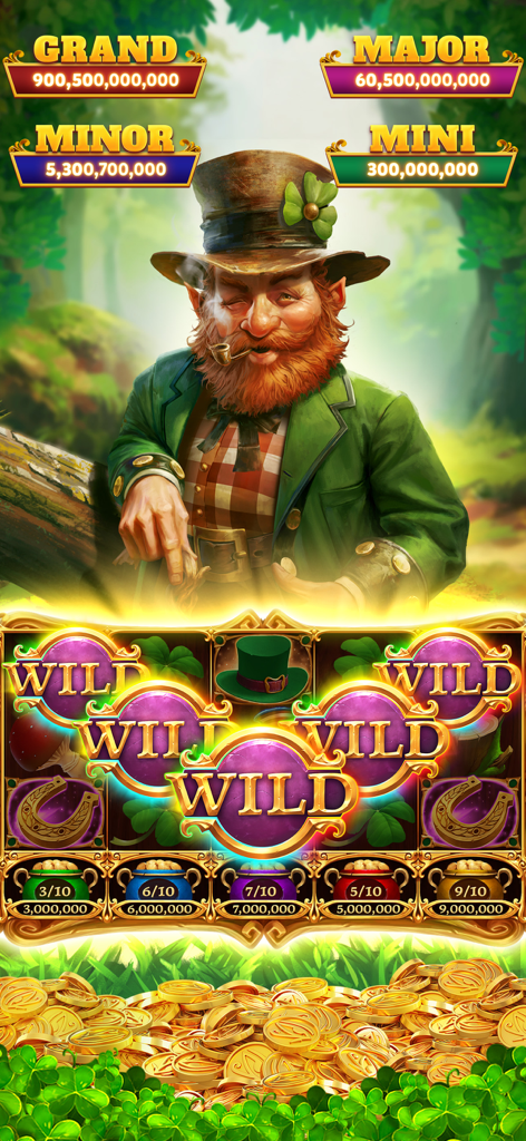 Machine à sous sur le thème du Leprechaun avec des symboles wild et plusieurs niveaux de jackpot dans Slots Era