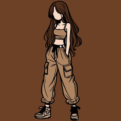 girl in baggy pants crop top and long hair
