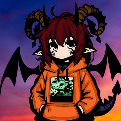 emo girl with dragon horns wearing a hoodie that says wakfu