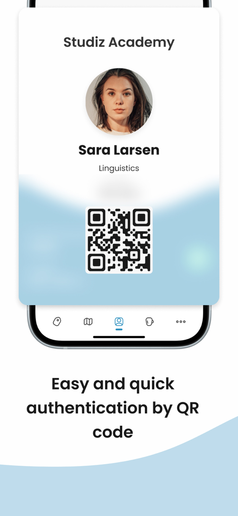 Studiz USA - Studiz USA 앱에서 빠른 인증을 위한 QR 코드가 있는 디지털 학생증 카드