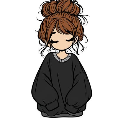girl with baggy sweatshirt and messy bun
