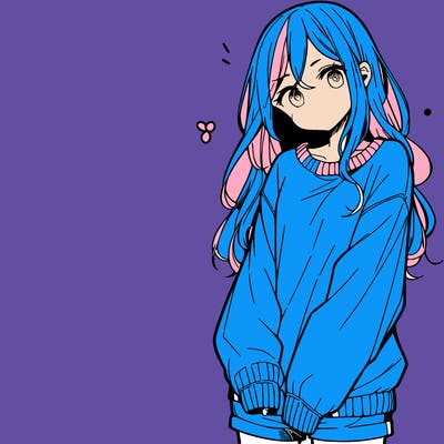 manga teen girl  in a sweater and baggy pants