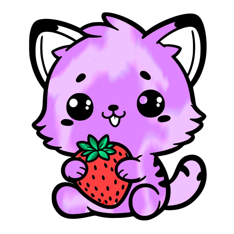cute cat holding a strawberry