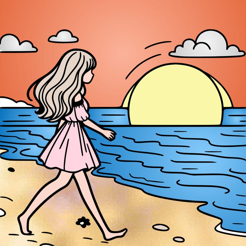 girl walking on beach at sunset