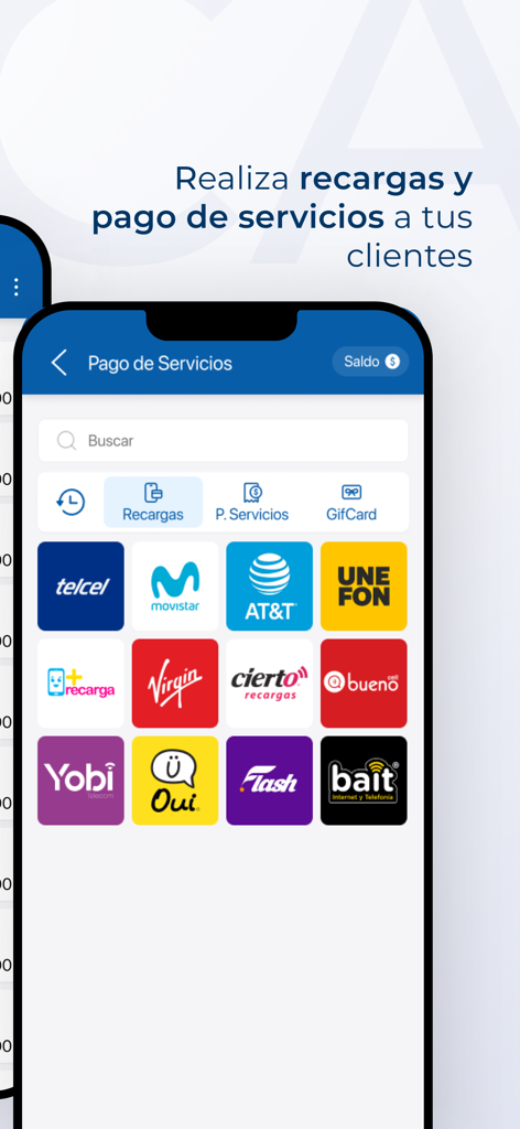 SICAR X Point of Sale - Interfaz de la aplicación móvil SICAR X para pagos de servicio al cliente y recargas móviles.