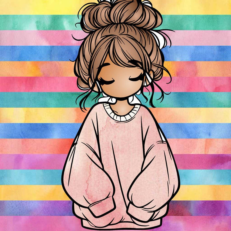 girl with baggy sweatshirt and messy bun