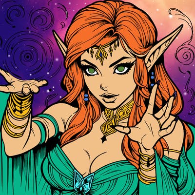 realistic scary beautiful elf sorceress casting spell