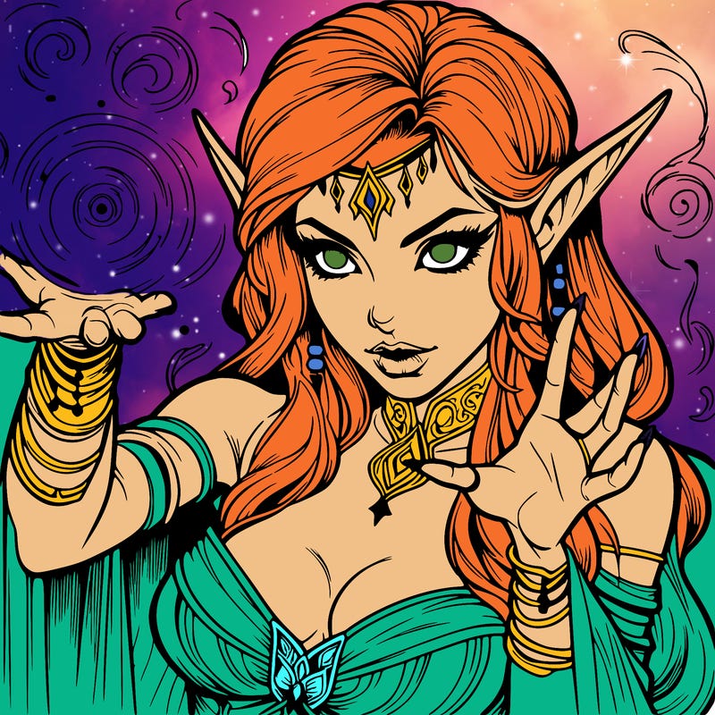 realistic scary beautiful elf sorceress casting spell