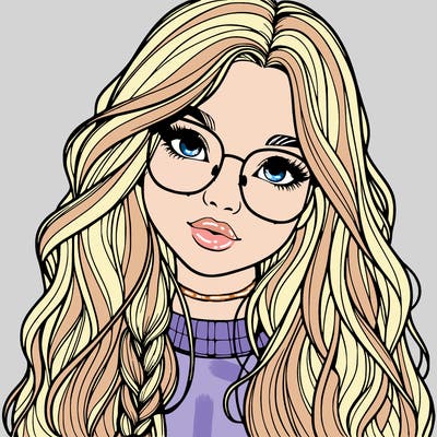 girl with long hair and freckles and glasses realistic