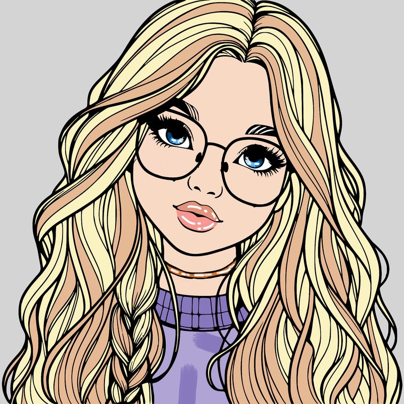 girl with long hair and freckles and glasses realistic