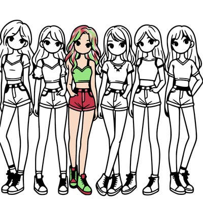 a group of girls wearing crop tops and shorts