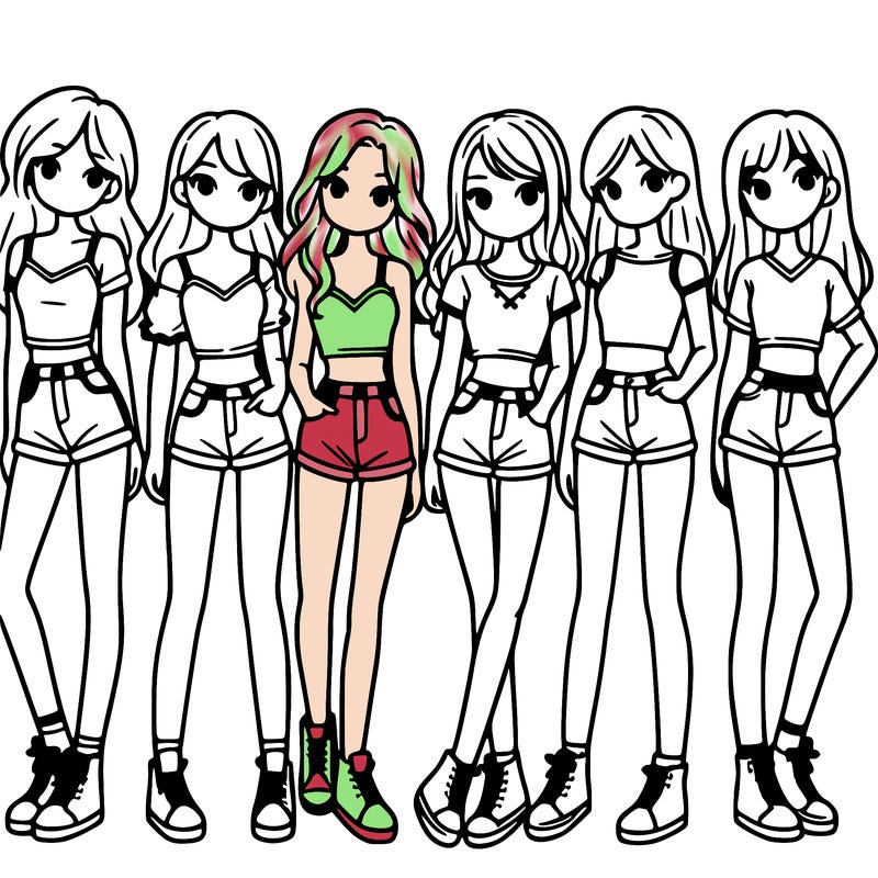 a group of girls wearing crop tops and shorts