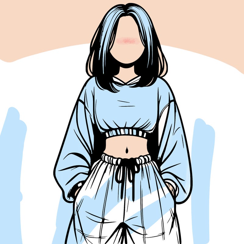 realistic girl faceless with baggy pants and a crop top