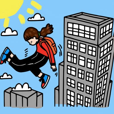 girl falling off a building