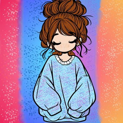 girl with baggy sweatshirt and messy bun