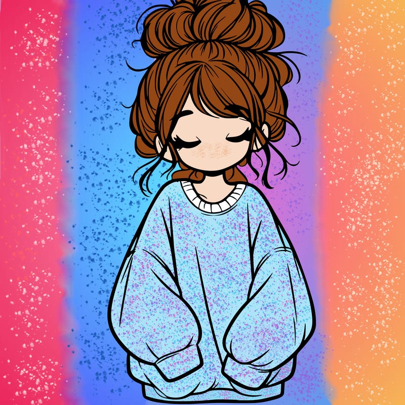 girl with baggy sweatshirt and messy bun