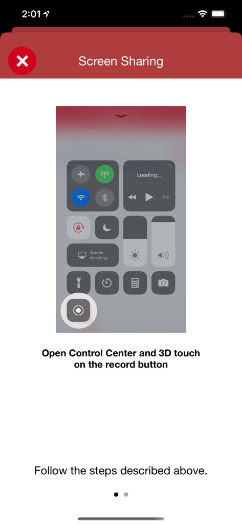 SureMDM Agent instructions for enabling remote screen sharing via the iOS Control Center