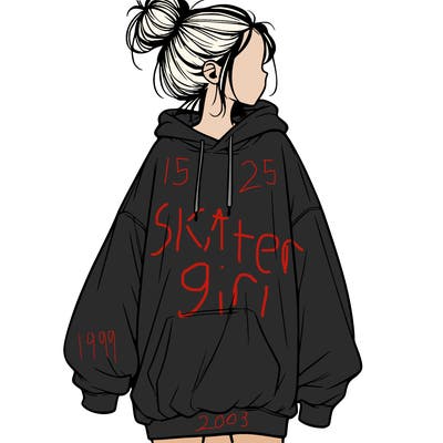 realistic girl with a oversized sweatshirt on and a bun