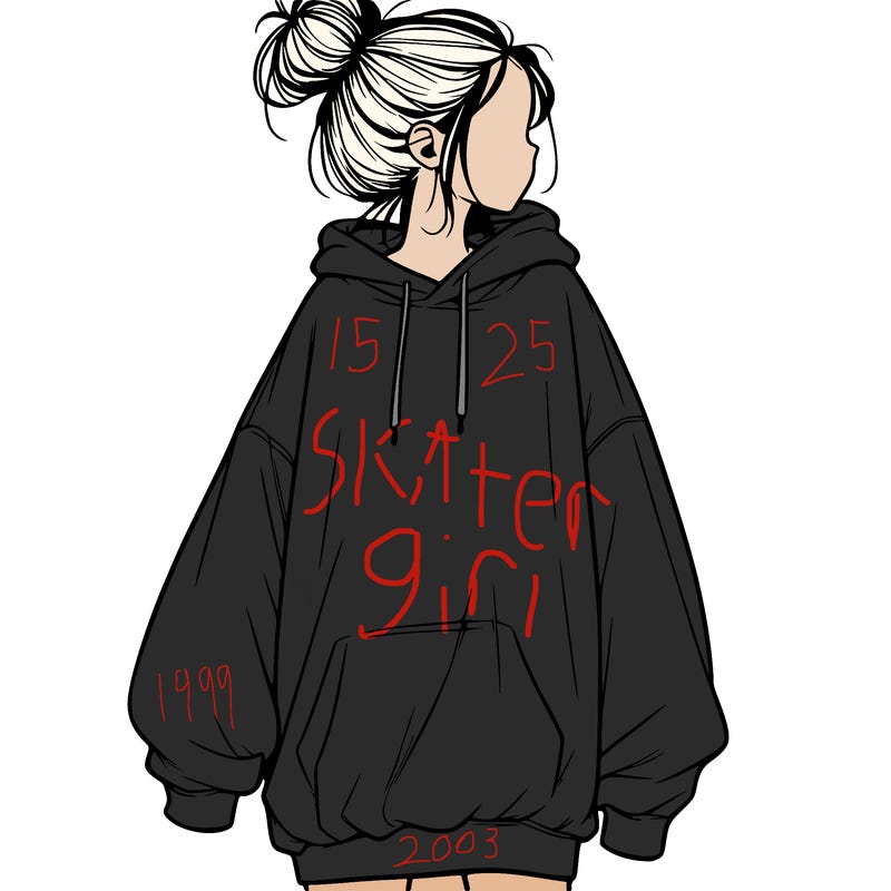 realistic girl with a oversized sweatshirt on and a bun