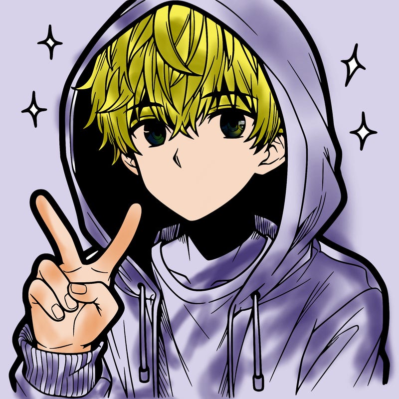 teenage manga boy in a hoodie, doing ✌