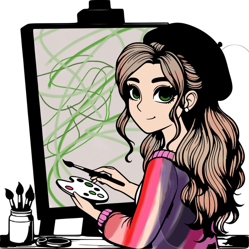 realistic girl artist painting a blank canvas