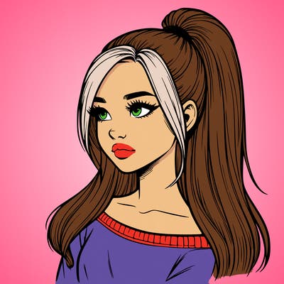 realistic girl with a high ponytail