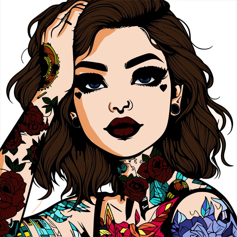 realistic girl with tattoos all over