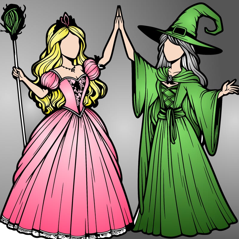 detailed realistic split of a princess and a witch