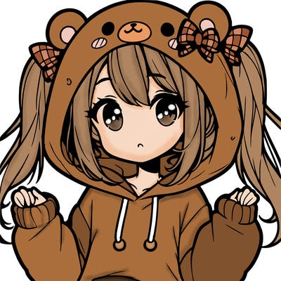cute anime girl with ponytails and a cute bear hoodie