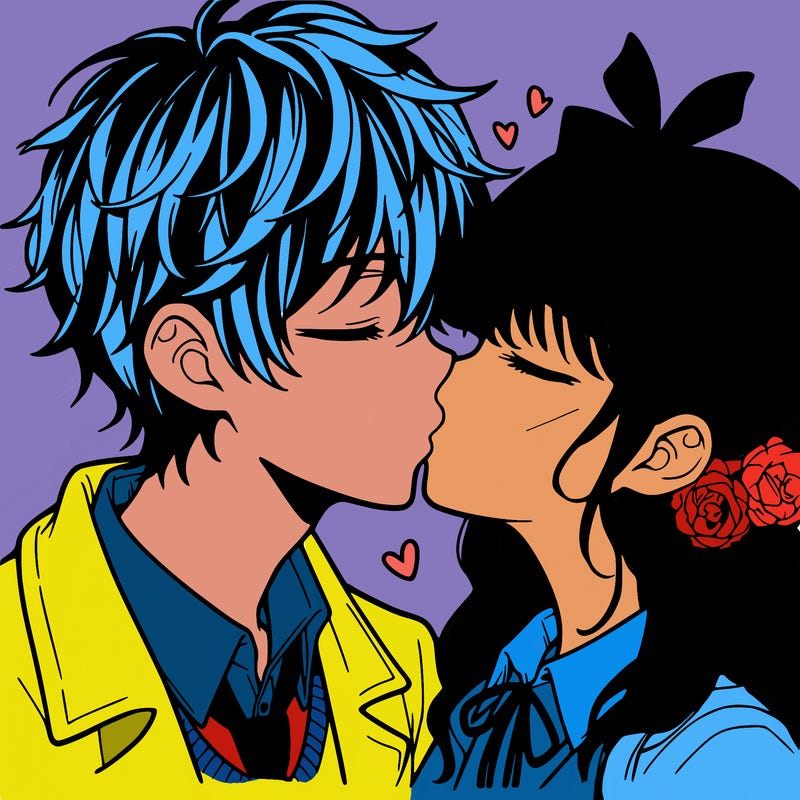 anime boy and girl kissing