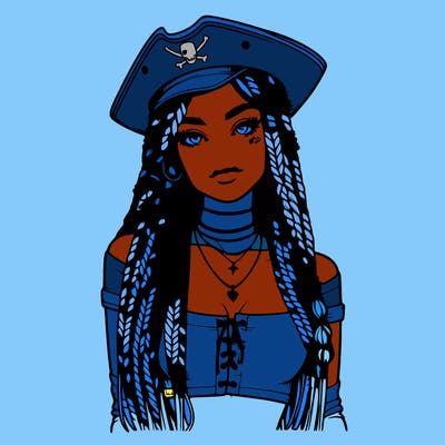 realistic girl with box braids a realistic pirate hat and crop top