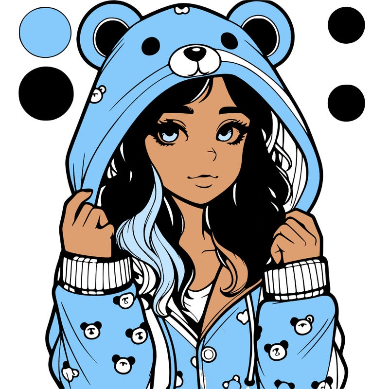 realistic girl in a animal pjs hoodie
