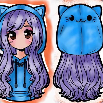 girl with long hair in cat hoodie