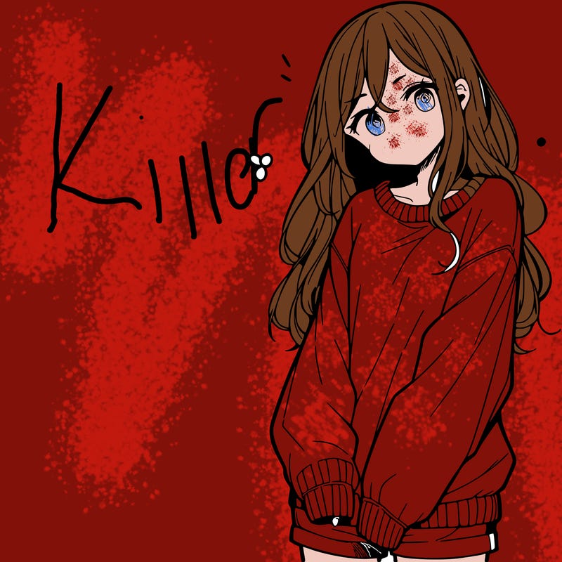 manga teen girl  in a sweater and baggy pants