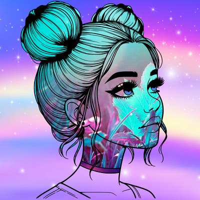 realistic girl with buns on the top of her head