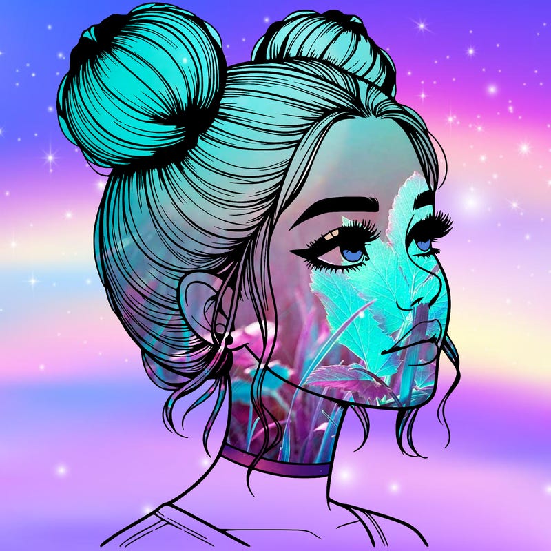 realistic girl with buns on the top of her head