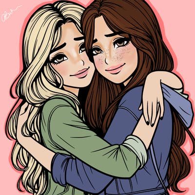 realistic girls hugging