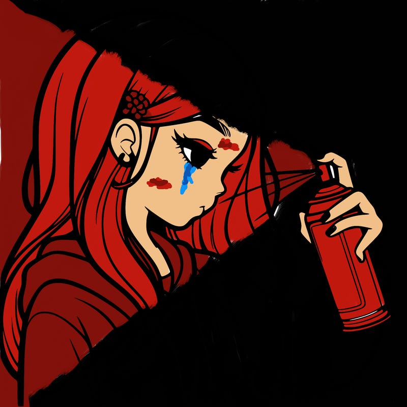 a realistic girl spray painting