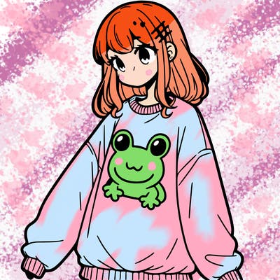girl wearing frogging sweatshirt