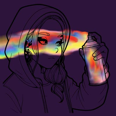 a realistic girl, spray painting
