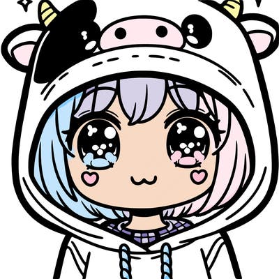 kawaii girl with cow hoodie