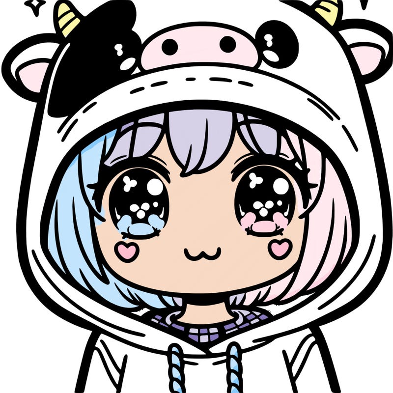 kawaii girl with cow hoodie