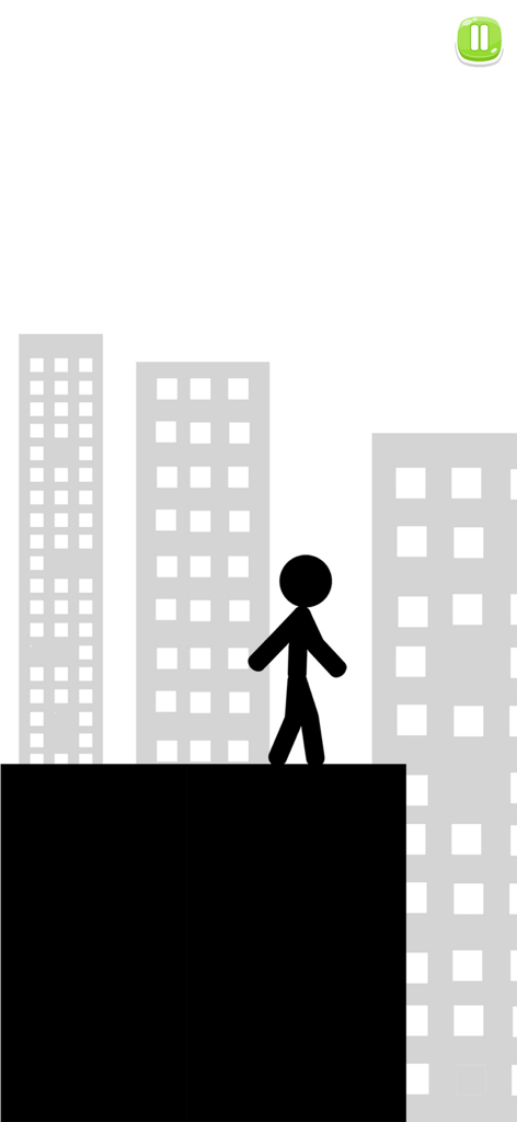 Stickman Bridge Constructor - Stickman character standing on a platform with city skyscrapers in the background