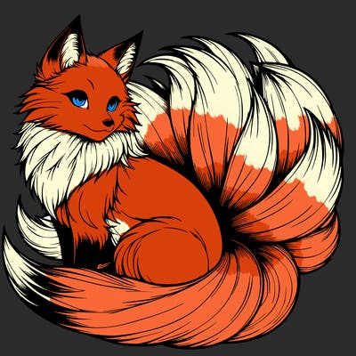realistic detailed 9 tailed anime fox