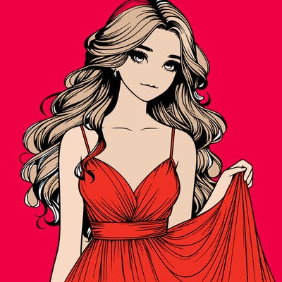 realistic girl in flowy silky prom dress