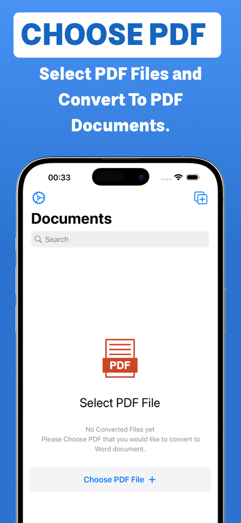 Screenshot of the document selection interface in the PDF to Word converter app.