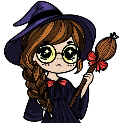 a witch with a braid and two glasses