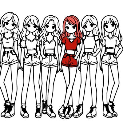 a group of girls wearing crop tops and shorts