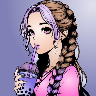 realistic girl with braided hair drinking boba