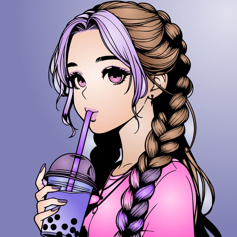 realistic girl with braided hair drinking boba